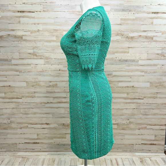 Antonio Melani Crochet Lace Sheath Dress Womens Size 10 Green Short Sleeve - Picture 6 of 14